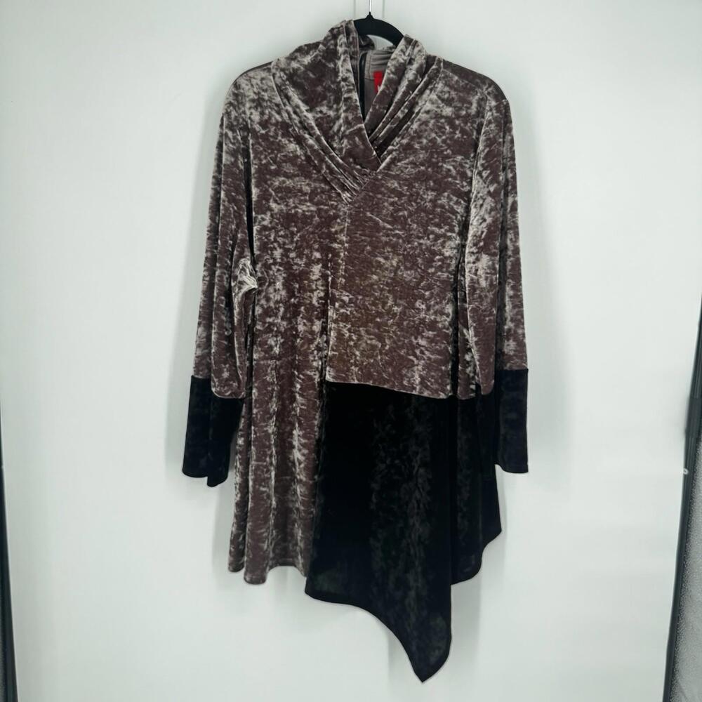 Ic by Connie K top blouse 2x brown black velvet christmas holiday plus tunic